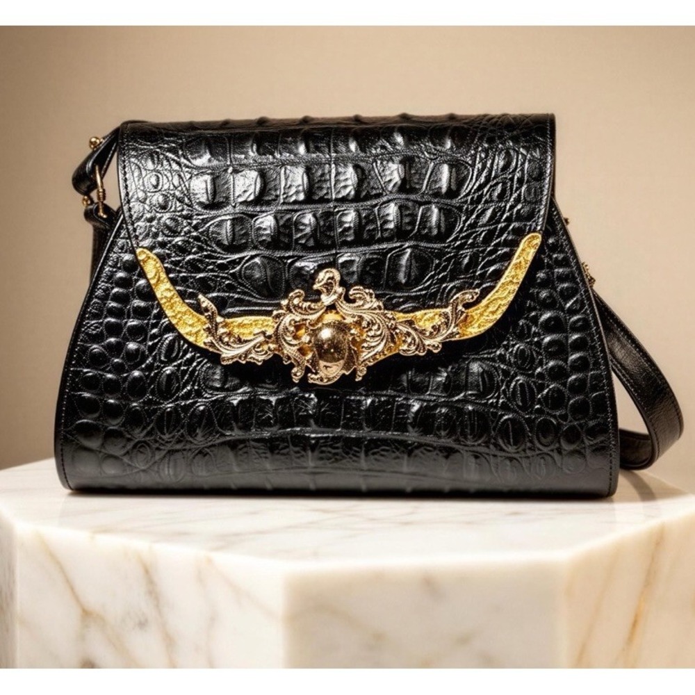 Glenn Miller For Ann Turk Vintage '80's Croc Handbag With Gold Hardware